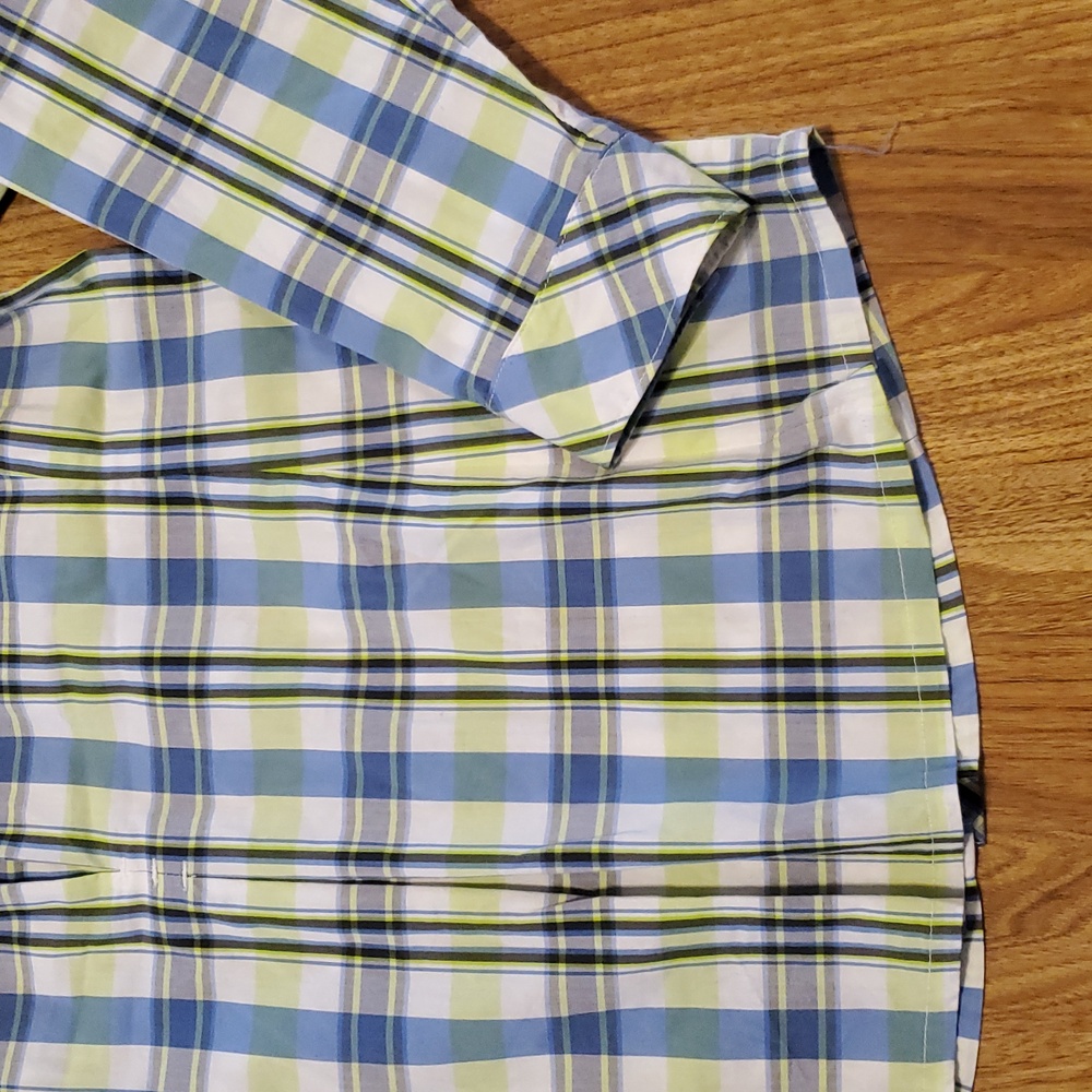 Columbia Plaid Button-Up Long Sleeve Shirt Womens L Periwinkle Lime Green White - Picture 15 of 16